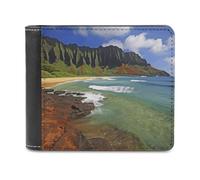 QMNALP Personalized Slim Bifold Leather Wallet for Men,Front Pocket Multiple Card Holder Kauai Hawaii Seashore Printed Wallets,Gift for Men And Women