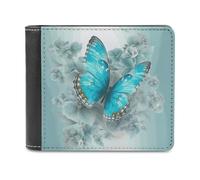 QMNALP Personalized Slim Bifold Leather Wallet for Men,Front Pocket Multiple Card Holder Light Blue Butterfly Printed Wallets,Gift for Men And Women