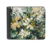 QMNALP Personalized Slim Bifold Leather Wallet for Men,Front Pocket Multiple Card Holder Light Yellow Dark Green Printed Wallets,Gift for Men And Women