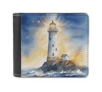 QMNALP Personalized Slim Bifold Leather Wallet for Men,Front Pocket Multiple Card Holder Lighthouse Fantasy Light Printed Wallets,Gift for Men And Women