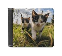 QMNALP Personalized Slim Bifold Leather Wallet for Men,Front Pocket Multiple Card Holder Little Cat on The Grass Printed Wallets,Gift for Men And Women