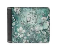 QMNALP Personalized Slim Bifold Leather Wallet for Men,Front Pocket Multiple Card Holder Mint Green Floral Printed Wallets,Gift for Men And Women