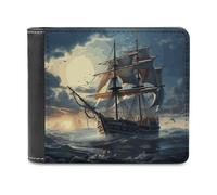 QMNALP Personalized Slim Bifold Leather Wallet for Men,Front Pocket Multiple Card Holder Nautical Sailboat Printed Wallets,Gift for Men And Women
