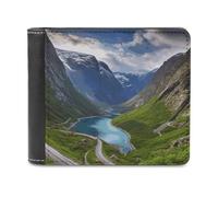 QMNALP Personalized Slim Bifold Leather Wallet for Men,Front Pocket Multiple Card Holder Norwegian Fjords Printed Wallets,Gift for Men And Women