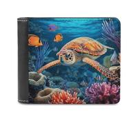QMNALP Personalized Slim Bifold Leather Wallet for Men,Front Pocket Multiple Card Holder Ocean Sea Turtle Printed Wallets,Gift for Men And Women