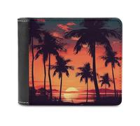 QMNALP Personalized Slim Bifold Leather Wallet for Men,Front Pocket Multiple Card Holder Palm Tree Summer Sunset Printed Wallets,Gift for Men And Women