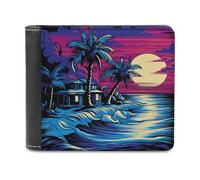 QMNALP Personalized Slim Bifold Leather Wallet for Men,Front Pocket Multiple Card Holder Palm Trees And Water Printed Wallets,Gift for Men And Women