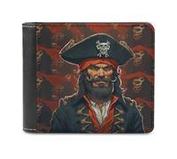 QMNALP Personalized Slim Bifold Leather Wallet for Men,Front Pocket Multiple Card Holder Pirate Captain Printed Wallets,Gift for Men And Women