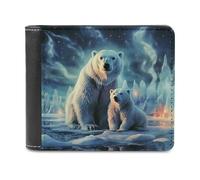 QMNALP Personalized Slim Bifold Leather Wallet for Men,Front Pocket Multiple Card Holder Polar Bears Northern Lights Printed Wallets,Gift for Men And Women