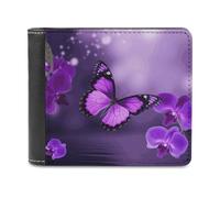 QMNALP Personalized Slim Bifold Leather Wallet for Men,Front Pocket Multiple Card Holder Purple Butterfly Printed Wallets,Gift for Men And Women
