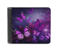 QMNALP Personalized Slim Bifold Leather Wallet for Men,Front Pocket Multiple Card Holder Purple Butterflies Printed Wallets,Gift for Men And Women