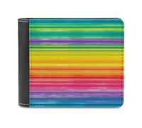 QMNALP Personalized Slim Bifold Leather Wallet for Men,Front Pocket Multiple Card Holder Rainbow Colored Striped Printed Wallets,Gift for Men And Women