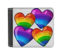 QMNALP Personalized Slim Bifold Leather Wallet for Men,Front Pocket Multiple Card Holder Rainbow Colored Gay Pride Hearts Printed Wallets,Gift for Men And Women
