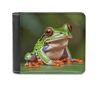 QMNALP Personalized Slim Bifold Leather Wallet for Men,Front Pocket Multiple Card Holder Red Eyed Frog Printed Wallets,Gift for Men And Women