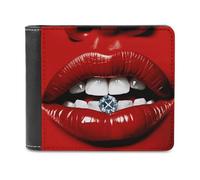 QMNALP Personalized Slim Bifold Leather Wallet for Men,Front Pocket Multiple Card Holder Red Lips with Diamond Printed Wallets,Gift for Men And Women