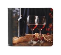 QMNALP Personalized Slim Bifold Leather Wallet for Men,Front Pocket Multiple Card Holder Red Wine Glasses Printed Wallets,Gift for Men And Women