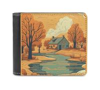 QMNALP Personalized Slim Bifold Leather Wallet for Men,Front Pocket Multiple Card Holder River in Front of House Printed Wallets,Gift for Men And Women