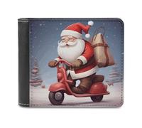 QMNALP Personalized Slim Bifold Leather Wallet for Men,Front Pocket Multiple Card Holder Santa Claus on Scooter Printed Wallets,Gift for Men And Women