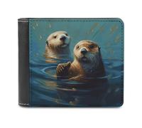 QMNALP Personalized Slim Bifold Leather Wallet for Men,Front Pocket Multiple Card Holder Sea Otters Painting Printed Wallets,Gift for Men And Women