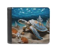 QMNALP Personalized Slim Bifold Leather Wallet for Men,Front Pocket Multiple Card Holder Sea Shell Starfish Printed Wallets,Gift for Men And Women