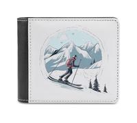 QMNALP Personalized Slim Bifold Leather Wallet for Men,Front Pocket Multiple Card Holder Skiing Theme Printed Wallets,Gift for Men And Women