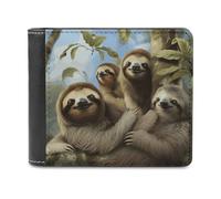 QMNALP Personalized Slim Bifold Leather Wallet for Men,Front Pocket Multiple Card Holder Sloth Family Printed Wallets,Gift for Men And Women
