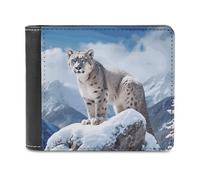 QMNALP Personalized Slim Bifold Leather Wallet for Men,Front Pocket Multiple Card Holder Snow Leopard Mountain Printed Wallets,Gift for Men And Women