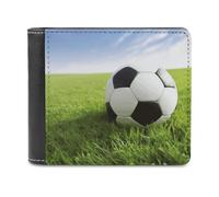 QMNALP Personalized Slim Bifold Leather Wallet for Men,Front Pocket Multiple Card Holder Soccer Ball On Grassy Printed Wallets,Gift for Men And Women