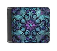 QMNALP Personalized Slim Bifold Leather Wallet for Men,Front Pocket Multiple Card Holder Stained Glass Pattern Printed Wallets,Gift for Men And Women