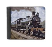 QMNALP Personalized Slim Bifold Leather Wallet for Men,Front Pocket Multiple Card Holder Steam Locomotive Train Printed Wallets,Gift for Men And Women