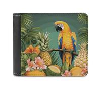 QMNALP Personalized Slim Bifold Leather Wallet for Men,Front Pocket Multiple Card Holder Summer Parrot Pineapple Bird Printed Wallets,Gift for Men And Women