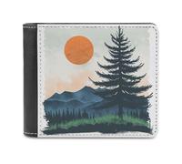 QMNALP Personalized Slim Bifold Leather Wallet for Men,Front Pocket Multiple Card Holder Trees And Mountains Printed Wallets,Gift for Men And Women