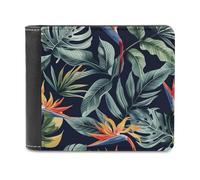 QMNALP Personalized Slim Bifold Leather Wallet for Men,Front Pocket Multiple Card Holder Tropical Leaves Pattern Printed Wallets,Gift for Men And Women