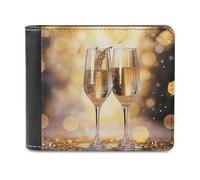 QMNALP Personalized Slim Bifold Leather Wallet for Men,Front Pocket Multiple Card Holder Two Glasses of Champagne Printed Wallets,Gift for Men And Women