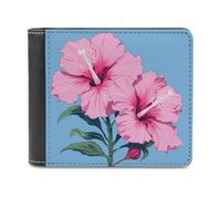 QMNALP Personalized Slim Bifold Leather Wallet for Men,Front Pocket Multiple Card Holder Two Hibiscus Flowers Printed Wallets,Gift for Men And Women