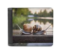 QMNALP Personalized Slim Bifold Leather Wallet for Men,Front Pocket Multiple Card Holder Two Snails on The Bench Printed Wallets,Gift for Men And Women