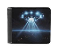 QMNALP Personalized Slim Bifold Leather Wallet for Men,Front Pocket Multiple Card Holder UFO Spaceship Printed Wallets,Gift for Men And Women