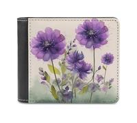 QMNALP Personalized Slim Bifold Leather Wallet for Men,Front Pocket Multiple Card Holder Watercolor Style Purple Flowers Printed Wallets,Gift for Men And Women
