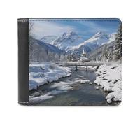 QMNALP Personalized Slim Bifold Leather Wallet for Men,Front Pocket Multiple Card Holder Winter Landscape in The Alps Printed Wallets,Gift for Men And Women
