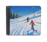 QMNALP Personalized Slim Bifold Leather Wallet for Men,Front Pocket Multiple Card Holder Winter Sports Ski Theme Printed Wallets,Gift for Men And Women