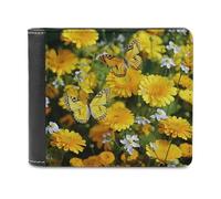 QMNALP Personalized Slim Bifold Leather Wallet for Men,Front Pocket Multiple Card Holder Yellow Butterfly And Daisies Printed Wallets,Gift for Men And Women