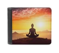QMNALP Personalized Slim Bifold Leather Wallet for Men,Front Pocket Multiple Card Holder Yoga Meditation Printed Wallets,Gift for Men And Women