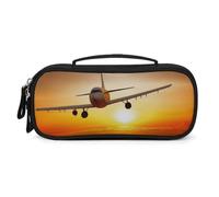 QMNALP Unisex Cute Pencil Case Small Pencil Pouch Large Aircraft Plane at Sunset Printed Storage Organizer Multipurpose with Easy Grip Handle