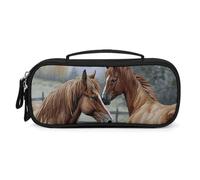 QMNALP Unisex Cute Pencil Case Small Pencil Pouch Large Animals Embroidery Horses Printed Storage Organizer Multipurpose with Easy Grip Handle