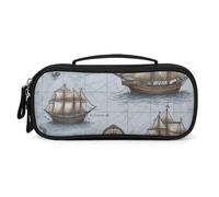QMNALP Unisex Cute Pencil Case Small Pencil Pouch Large Boat Map Printed Storage Organizer Multipurpose with Easy Grip Handle