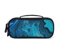 QMNALP Unisex Cute Pencil Case Small Pencil Pouch Large Bright Aqua Blue Turquoise Printed Storage Organizer Multipurpose with Easy Grip Handle
