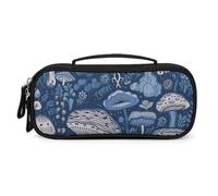 QMNALP Unisex Cute Pencil Case Small Pencil Pouch Large Cartoon Blue Mushroom Printed Storage Organizer Multipurpose with Easy Grip Handle