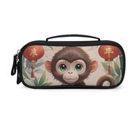 QMNALP Unisex Cute Pencil Case Small Pencil Pouch Large Chinese Style Monkey Printed Storage Organizer Multipurpose with Easy Grip Handle