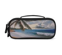 QMNALP Unisex Cute Pencil Case Small Pencil Pouch Large Coconut Palm Tree Sandy Beach Printed Storage Organizer Multipurpose with Easy Grip Handle
