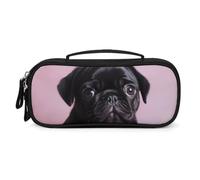 QMNALP Unisex Cute Pencil Case Small Pencil Pouch Large Cute Black Pug Printed Storage Organizer Multipurpose with Easy Grip Handle